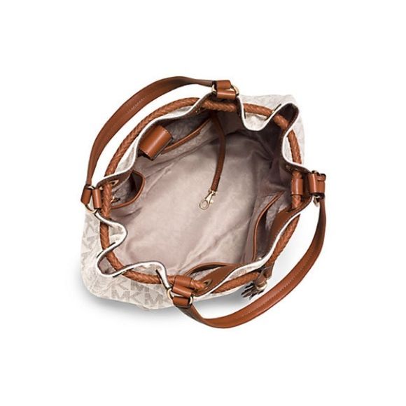 MICHAEL KORS Signature Drawstring Shoulder Bag Bedford Mercer Fulton Tote Tan - Picture 13 of 13